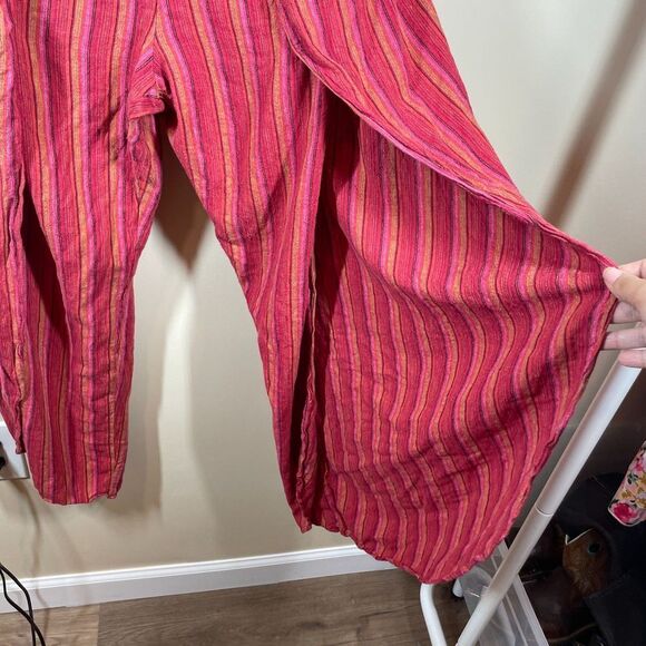 Anthropologie Drew Emerson Strapless Jumpsuit Striped Side Slits Linen Red Sz L - Picture 3 of 11